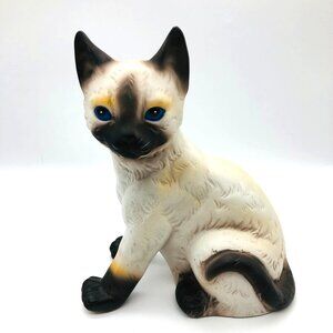 Vintage 70s Ceramic Siamese Cat Musical Figurine "Memory" MSR Imports Taiwan